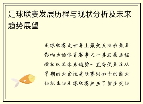 足球联赛发展历程与现状分析及未来趋势展望