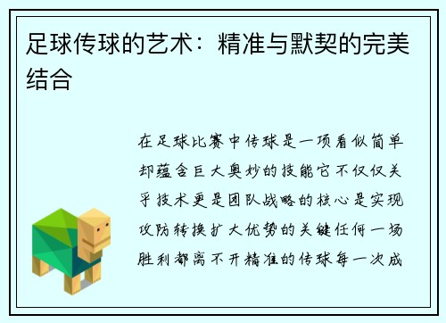 足球传球的艺术：精准与默契的完美结合
